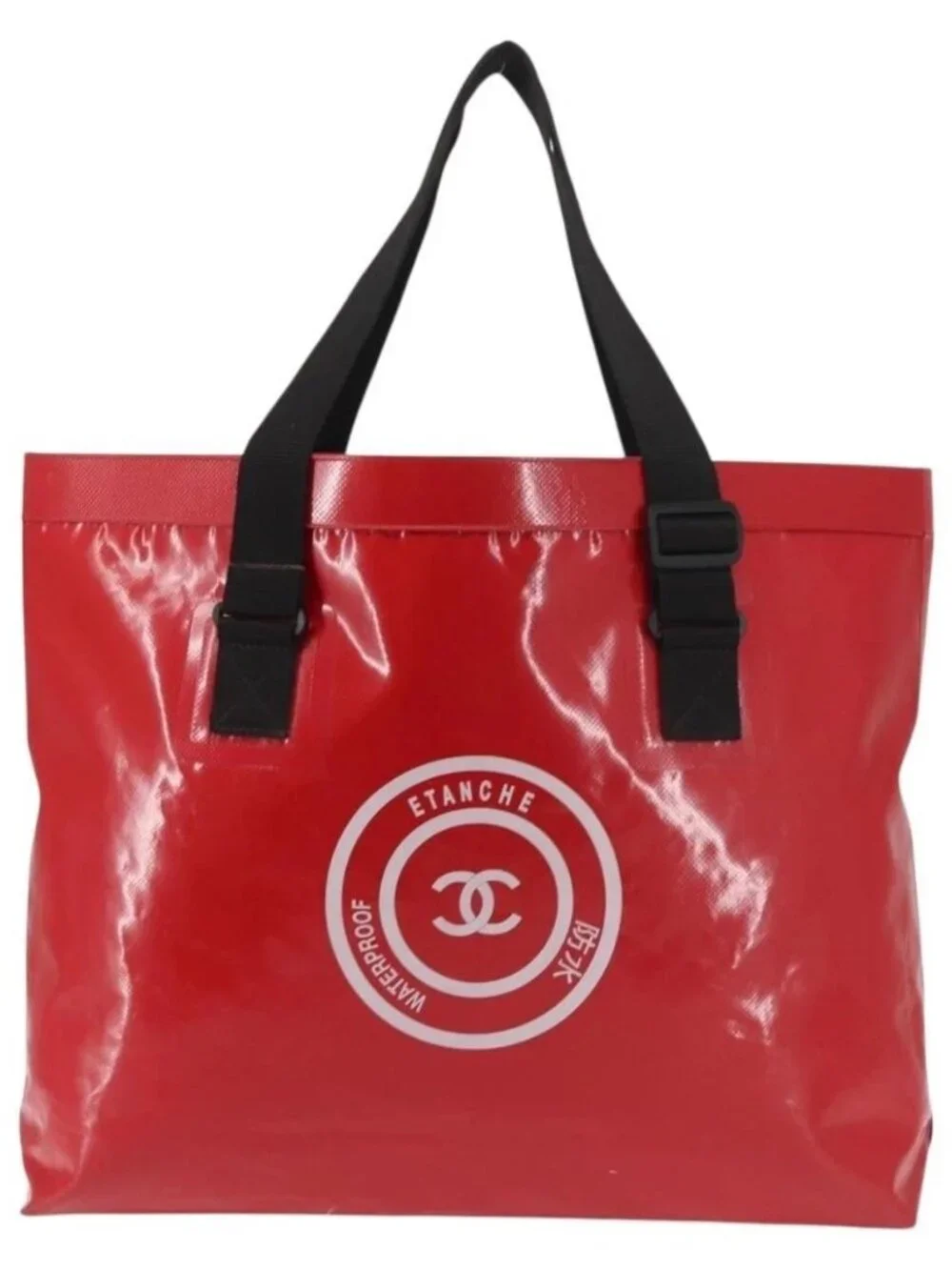 CHANEL Etanche Waterproof Tote Bag Vinyl Red CC Auth mr1520